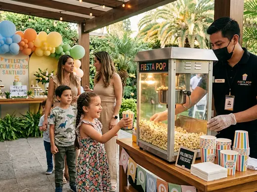 Operador montando la máquina de palomitas para una fiesta infantil en Tecamachalco