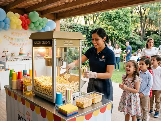 Estación de palomitas en un evento infantil en Chimalhuacán