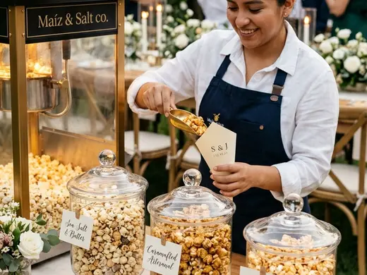 Palomitas gourmet con sabores especiales en un cumpleaños en Lomas Verdes