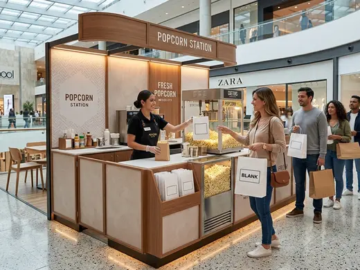 Máquina de palomitas en renta mensual operada por el personal de un local comercial